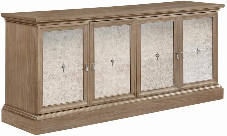 Transitional 4-Door Sideboard Cabinet – Mirrored Storage Buffet with Adjustable Shelves