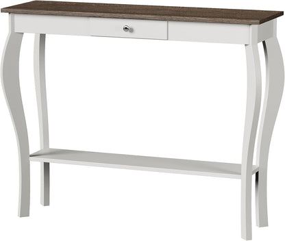 Farmhouse Console Table with Drawer & Lower Shelf – Narrow Entryway Sofa Table