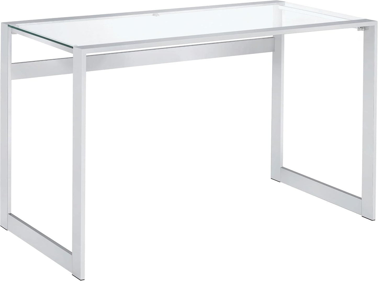 Modern Glass Top Writing Desk – Chrome Metal Frame Home Office Desk
