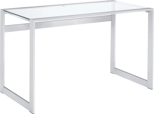 Modern Glass Top Writing Desk – Chrome Metal Frame Home Office Desk