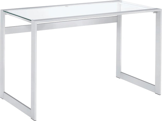 Modern Glass Top Writing Desk – Chrome Metal Frame Home Office Desk