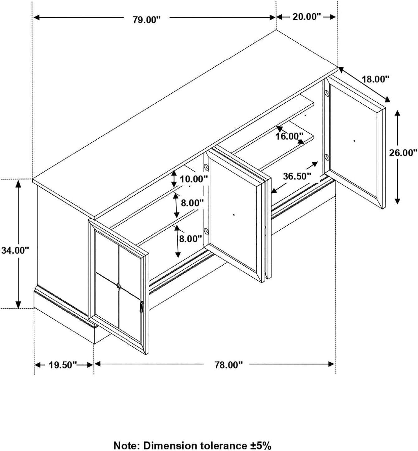 Transitional 4-Door Sideboard Cabinet – Mirrored Storage Buffet with Adjustable Shelves
