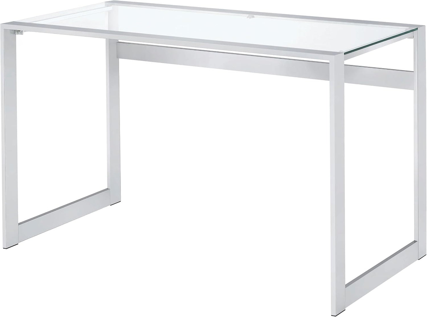 Modern Glass Top Writing Desk – Chrome Metal Frame Home Office Desk
