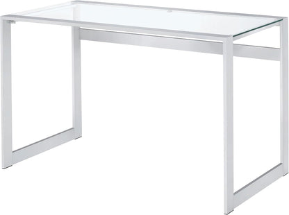 Modern Glass Top Writing Desk – Chrome Metal Frame Home Office Desk