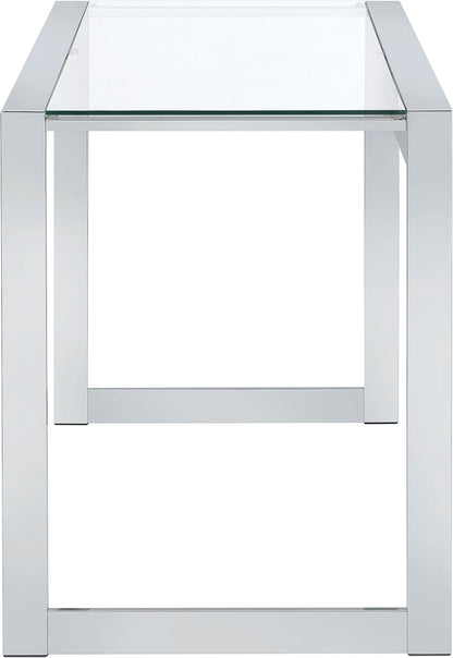 Modern Glass Top Writing Desk – Chrome Metal Frame Home Office Desk