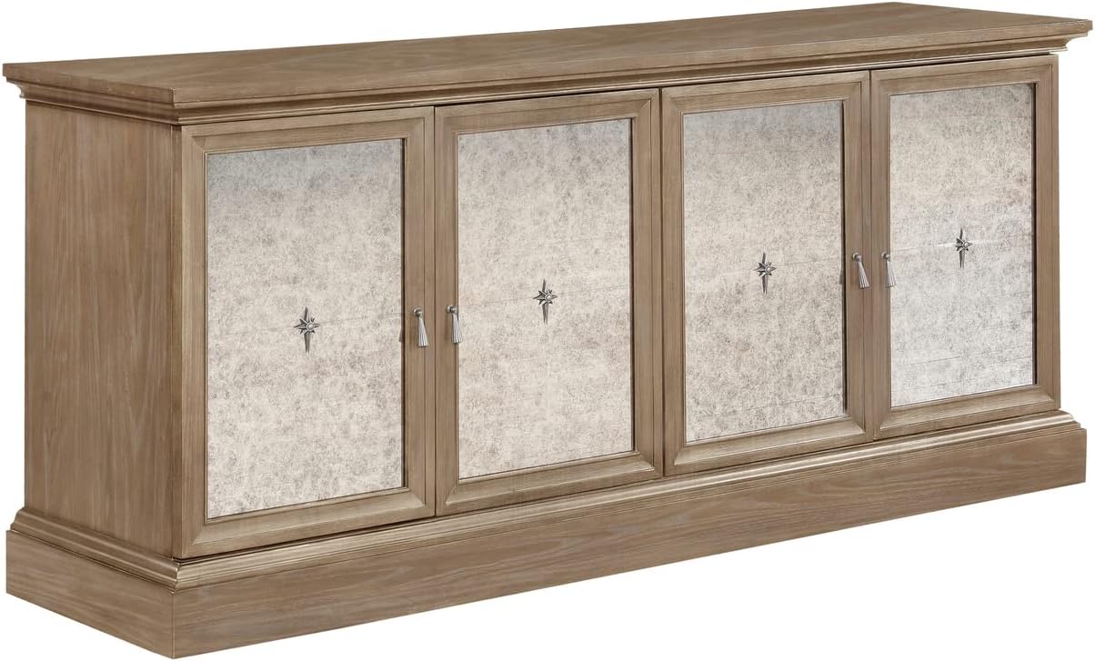 Transitional 4-Door Sideboard Cabinet – Mirrored Storage Buffet with Adjustable Shelves