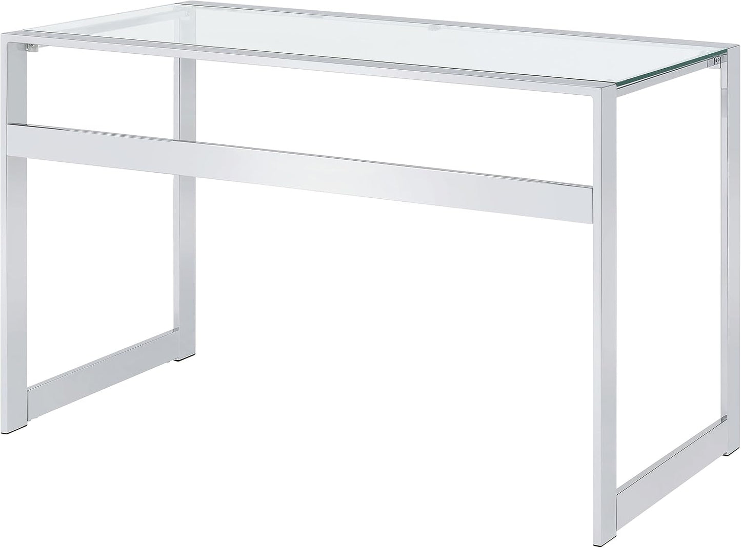 Modern Glass Top Writing Desk – Chrome Metal Frame Home Office Desk