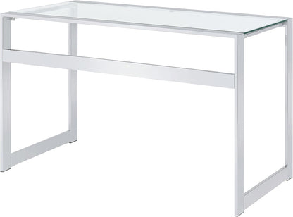 Modern Glass Top Writing Desk – Chrome Metal Frame Home Office Desk