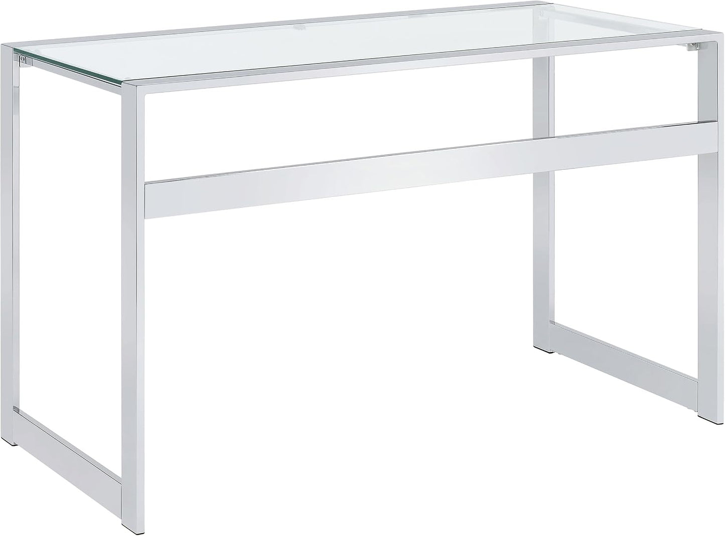 Modern Glass Top Writing Desk – Chrome Metal Frame Home Office Desk