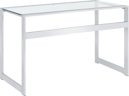 Modern Glass Top Writing Desk – Chrome Metal Frame Home Office Desk