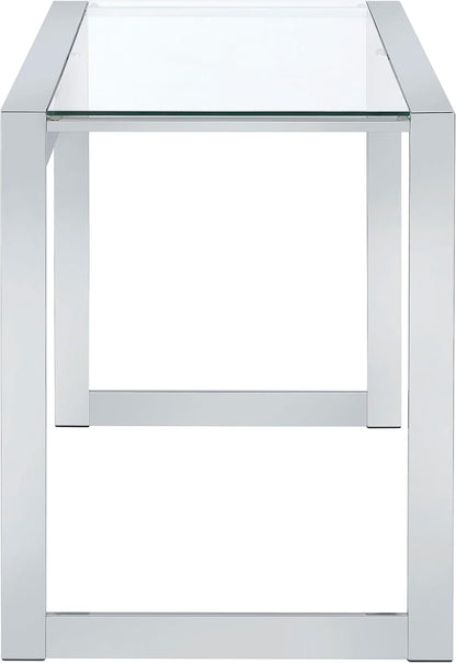 Modern Glass Top Writing Desk – Chrome Metal Frame Home Office Desk