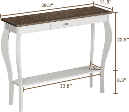 Farmhouse Console Table with Drawer & Lower Shelf – Narrow Entryway Sofa Table
