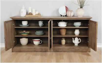 Transitional 4-Door Sideboard Cabinet – Mirrored Storage Buffet with Adjustable Shelves