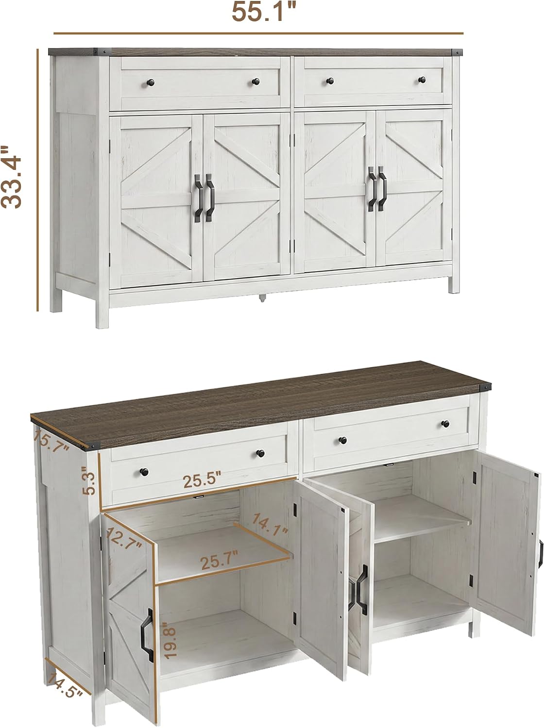 Farmhouse Sideboard Buffet Cabinet with Storage – Rustic Console & Coffee Bar