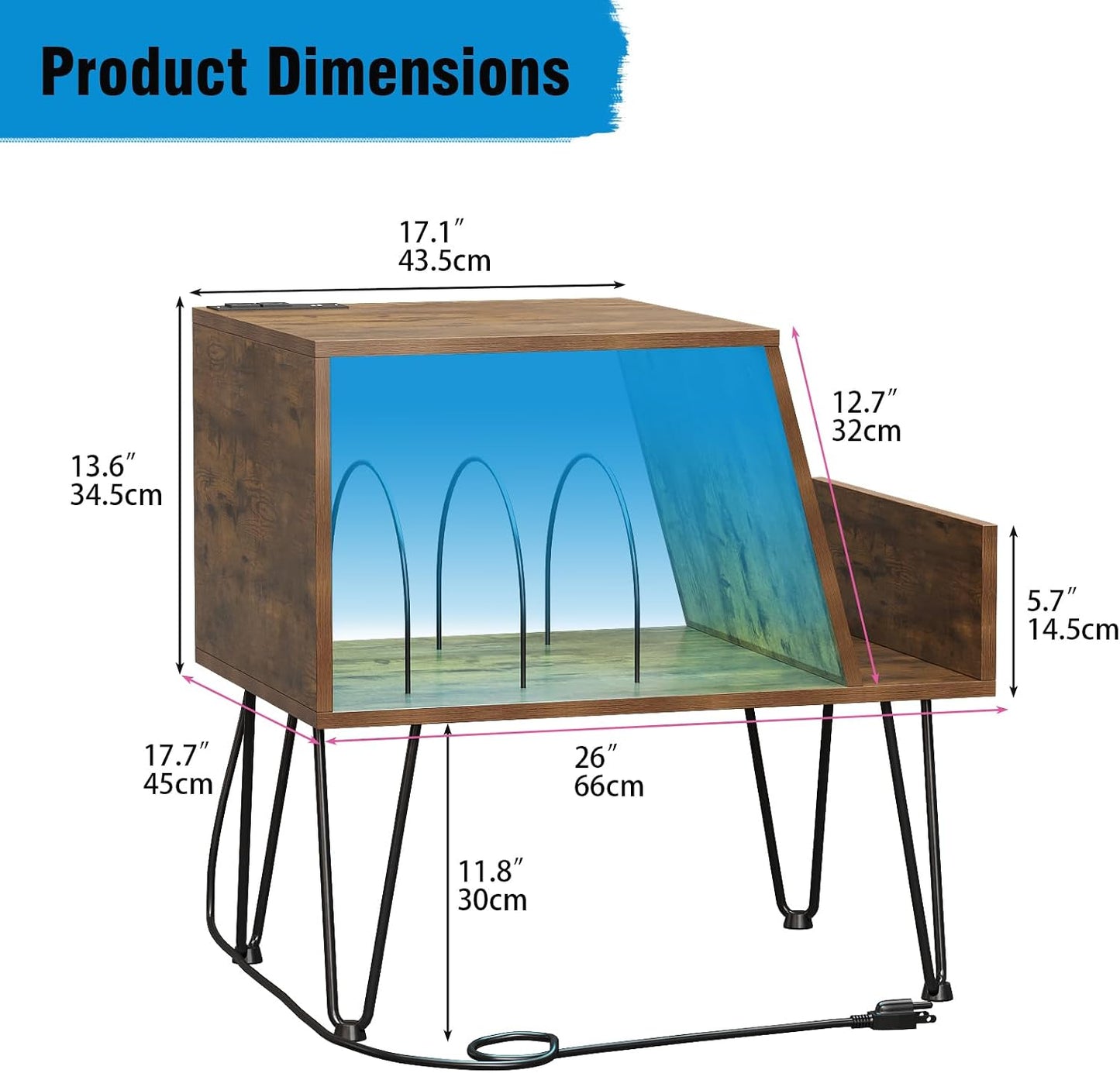 Modern Vinyl Record Player Stand with LED Lighting & Charging Station