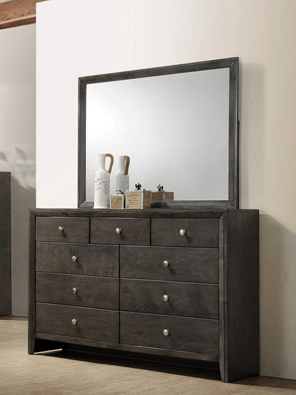 Modern Rectangular Dresser Mirror – Elegant Gray Wood Frame