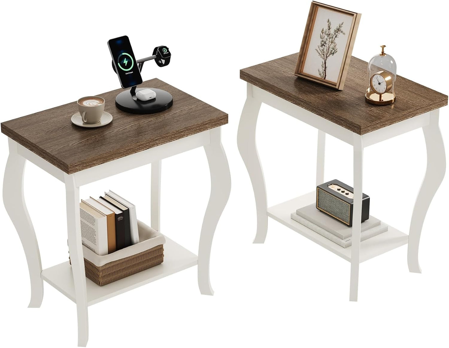 Modern Curved Side Table with Storage – 3-Tier Narrow End Table