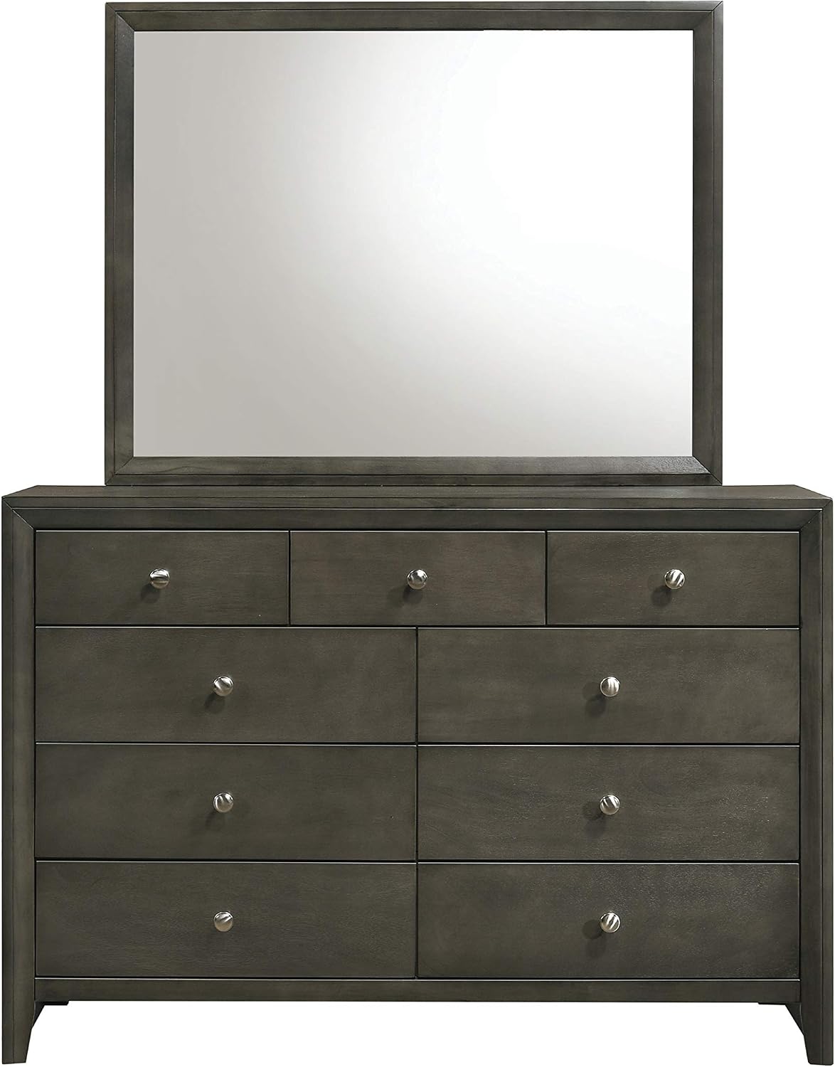 Modern Rectangular Dresser Mirror – Elegant Gray Wood Frame