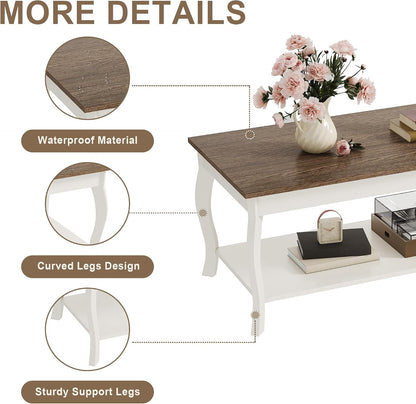 Rustic Farmhouse Coffee Table with 2-Tier Storage Shelf – A-Frame Living Room Center Table