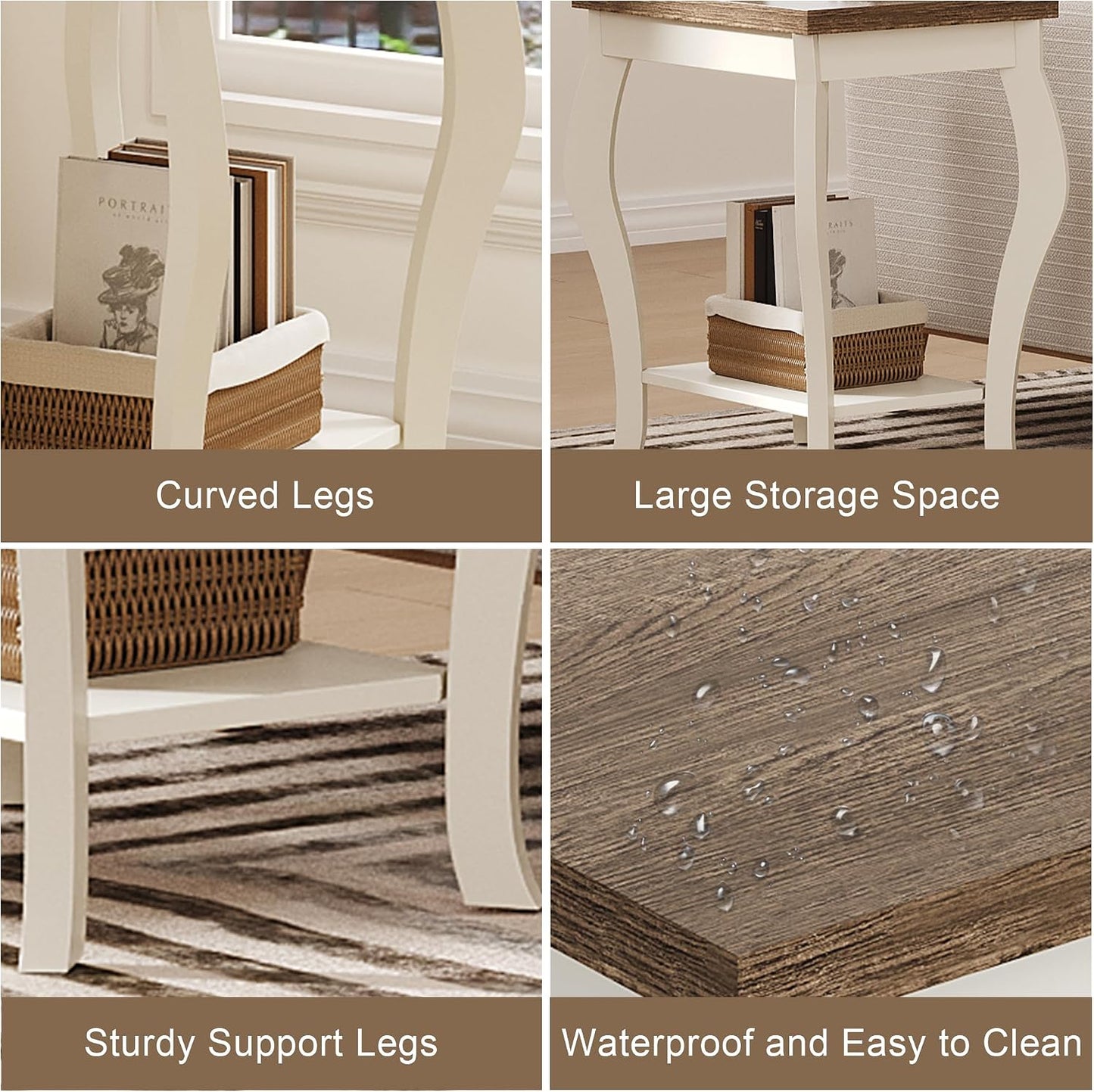 Modern Curved Side Table with Storage – 3-Tier Narrow End Table