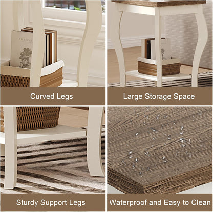 Modern Curved Side Table with Storage – 3-Tier Narrow End Table