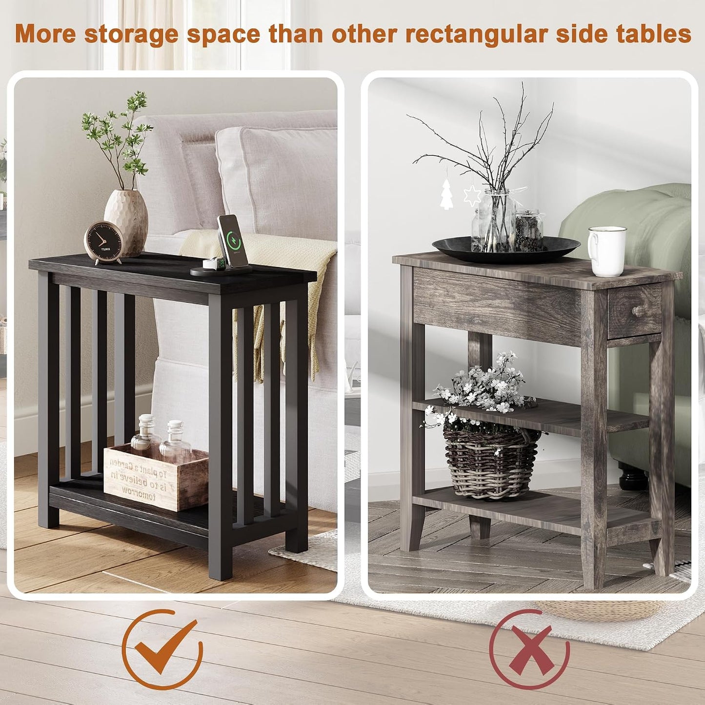 Slim Side Table for Small Spaces – Narrow Storage Accent Table