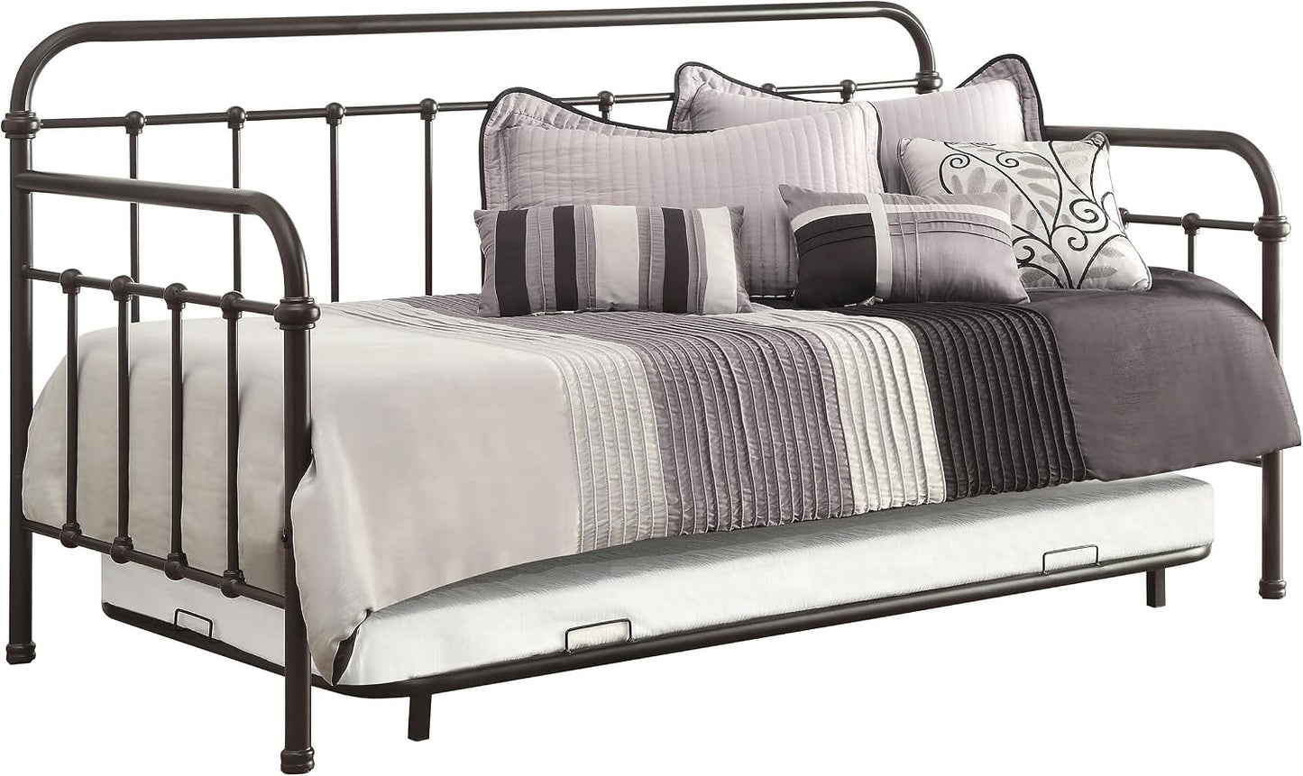 Elegant Metal Twin Daybed with Pull-Out Trundle – Dark Bronze Bed Frame