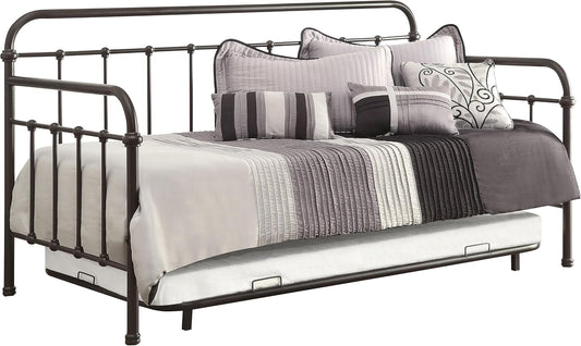 Elegant Metal Twin Daybed with Pull-Out Trundle – Dark Bronze Bed Frame