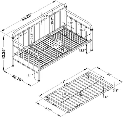 Elegant Metal Twin Daybed with Pull-Out Trundle – Dark Bronze Bed Frame