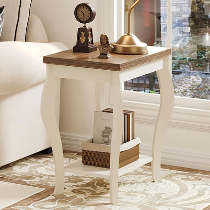 Modern Curved Side Table with Storage – 3-Tier Narrow End Table