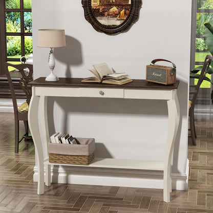Farmhouse Console Table with Drawer & Lower Shelf – Narrow Entryway Sofa Table