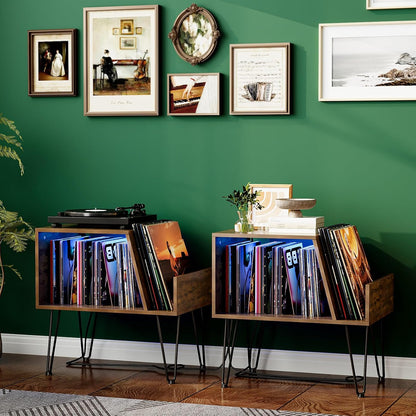Modern Vinyl Record Player Stand with LED Lighting & Charging Station
