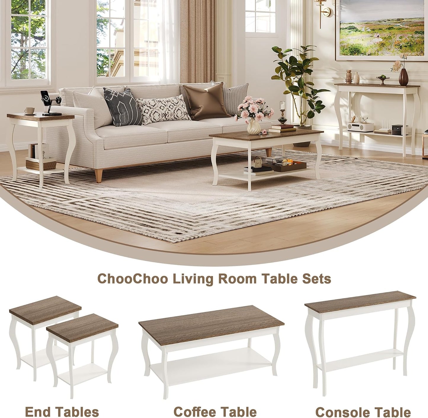 Rustic Farmhouse Coffee Table with 2-Tier Storage Shelf – A-Frame Living Room Center Table