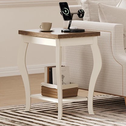 Modern Curved Side Table with Storage – 3-Tier Narrow End Table