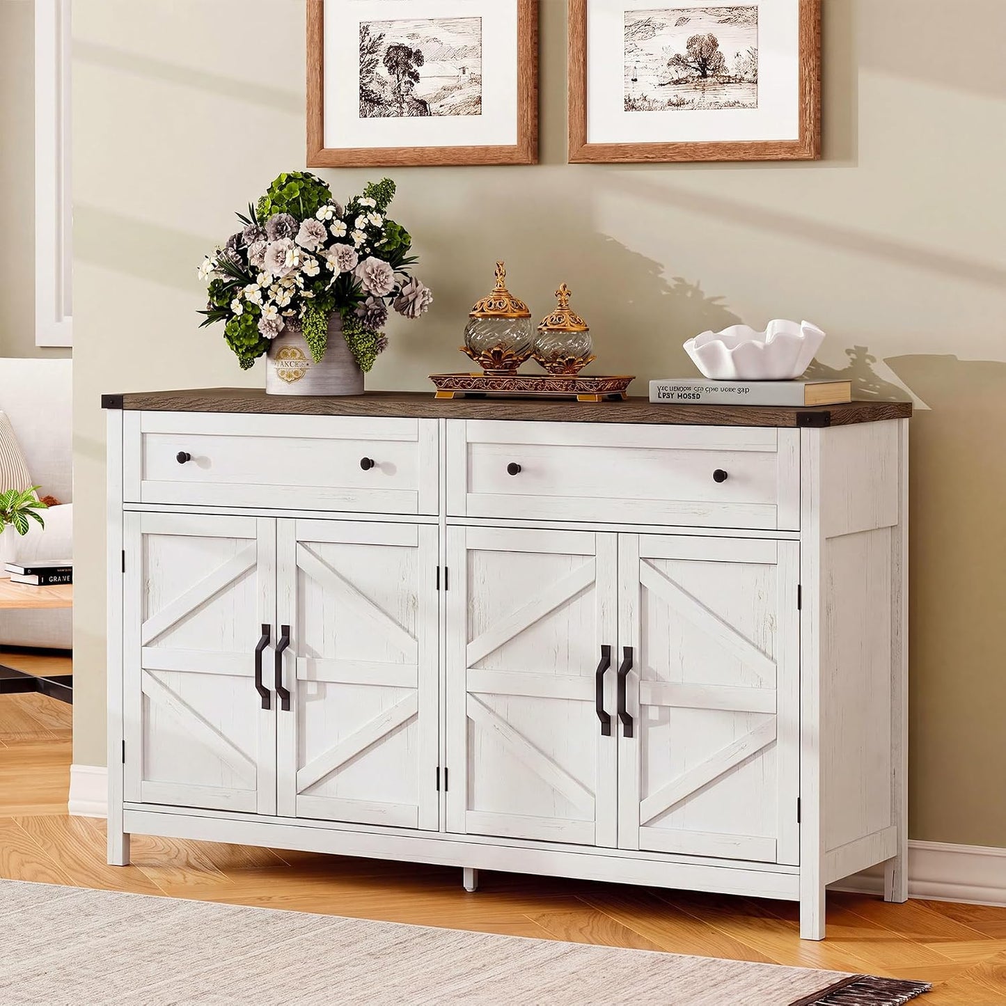 Farmhouse Sideboard Buffet Cabinet with Storage – Rustic Console & Coffee Bar