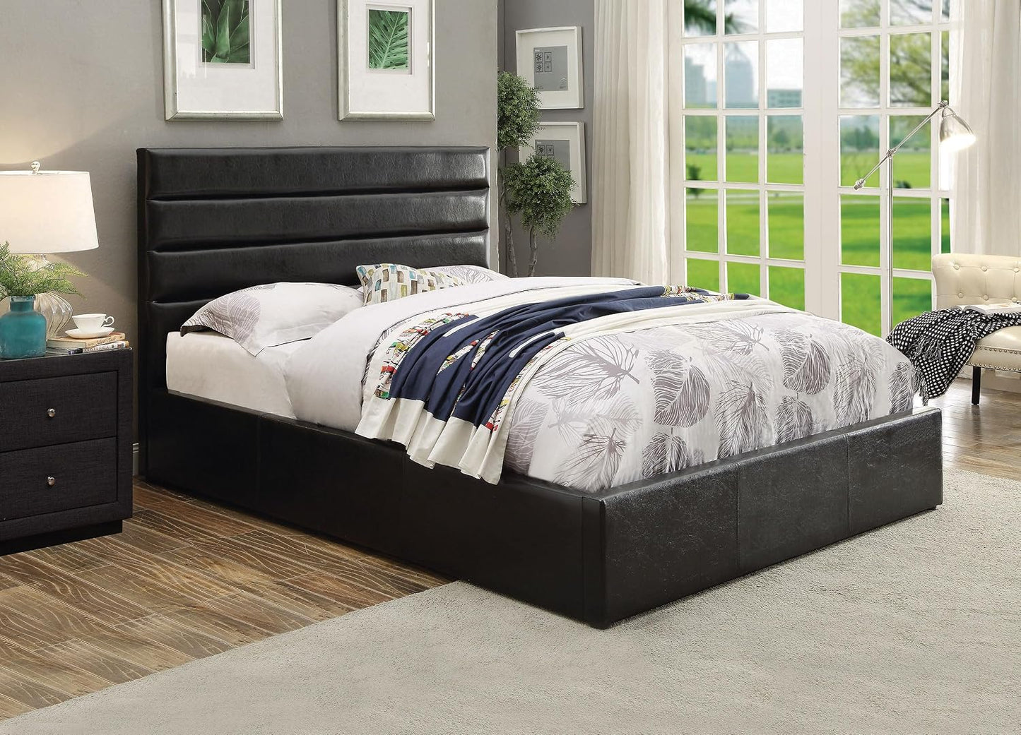 Modern Upholstered Storage Bed – Hydraulic Lift Platform Bed with Channel-Tufted Headboard