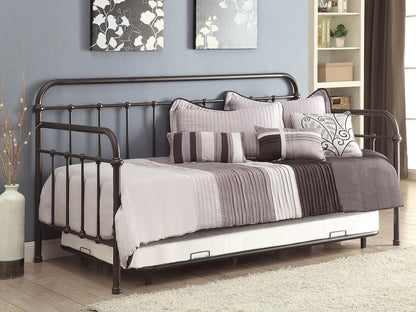 Elegant Metal Twin Daybed with Pull-Out Trundle – Dark Bronze Bed Frame