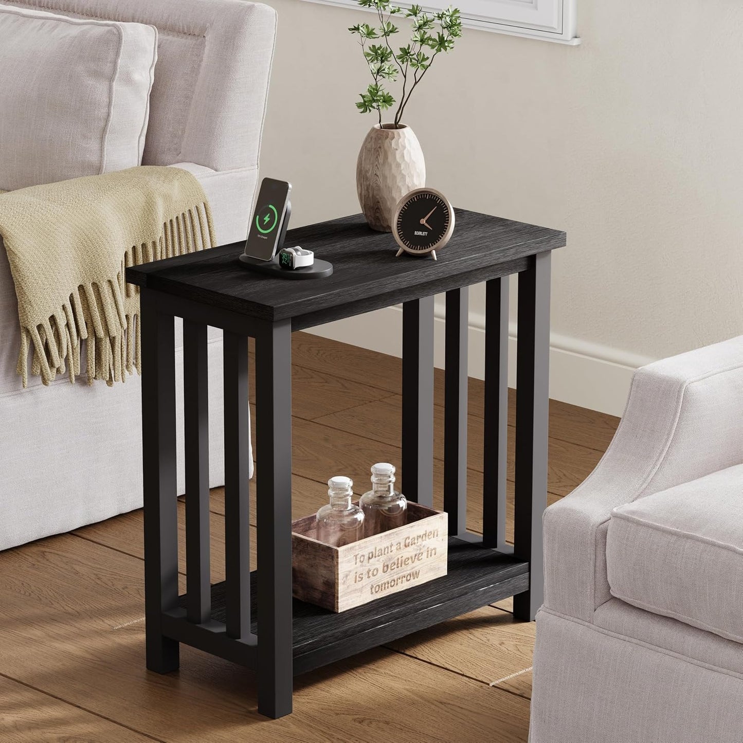 Slim Side Table for Small Spaces – Narrow Storage Accent Table