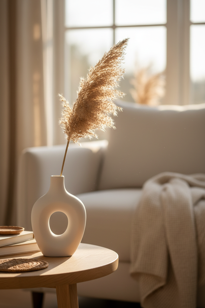 Serene Curve Ceramic Vase with dried flower stem