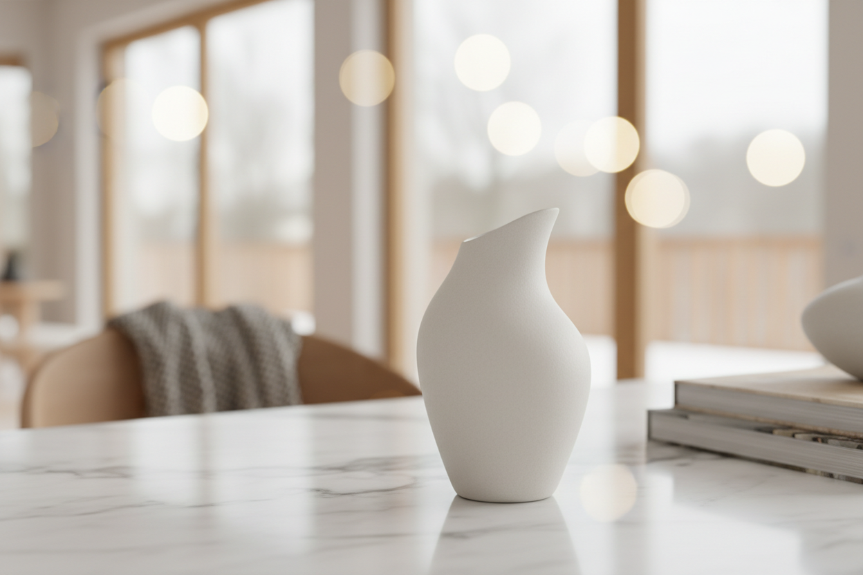 Serene Curve Ceramic Vase on marble surface